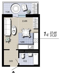 Квартира, 31,22&nbsp;м²