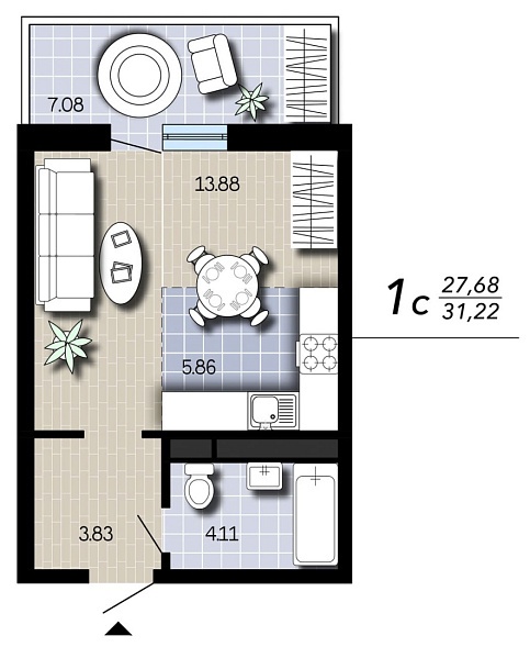 Планировка Квартира, 31,22&nbsp;м²