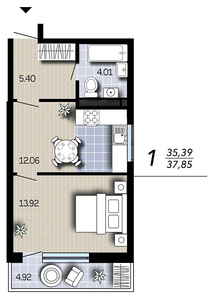 Планировка Квартира, 37,85&nbsp;м²