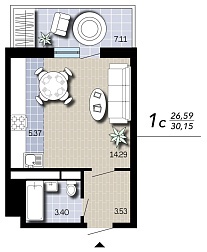Квартира, 30,15&nbsp;м²