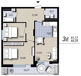 Квартира, 66,25&nbsp;м²