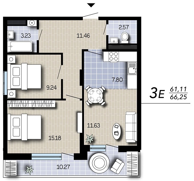Планировка Квартира, 66,25&nbsp;м²