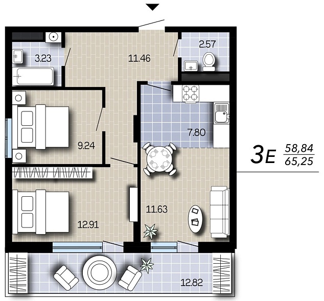 Планировка Квартира, 65,25&nbsp;м²