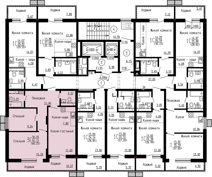 Планировка на этаже Квартира, 66,25&nbsp;м²