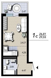Квартира, 29,55&nbsp;м²
