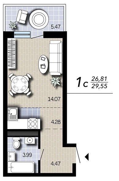 Планировка Квартира, 29,55&nbsp;м²
