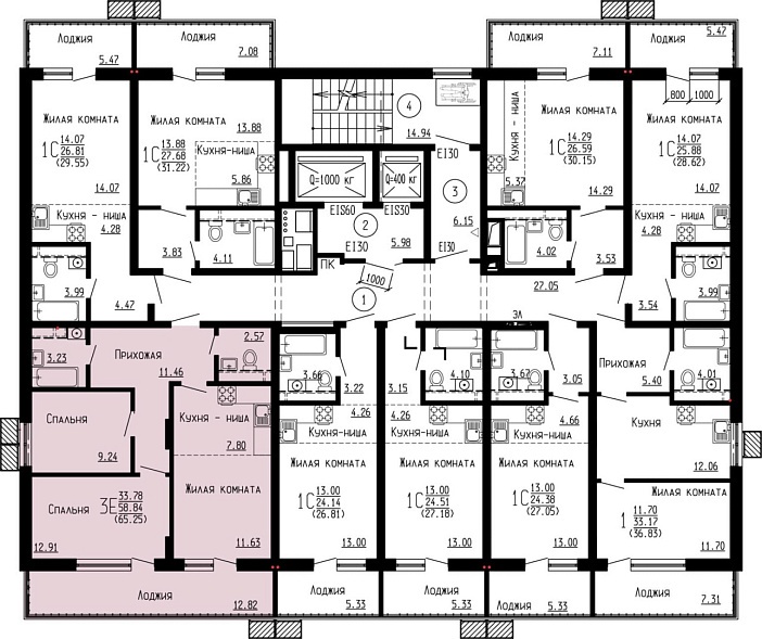 Планировка на этаже Квартира, 65,25&nbsp;м²