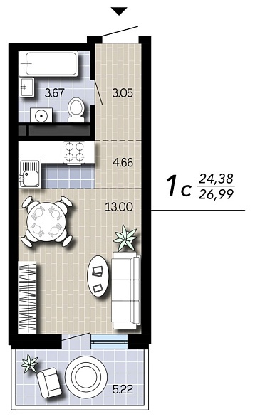 Планировка Квартира, 26,99&nbsp;м²