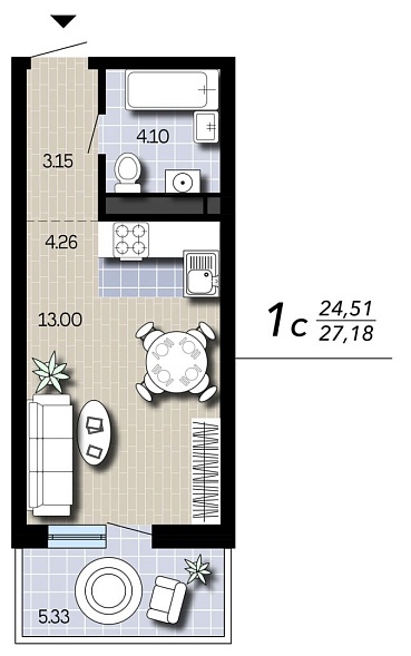 Планировка Квартира, 27,18&nbsp;м²