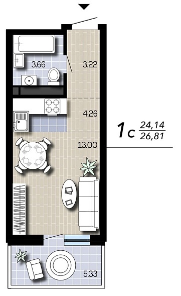 Планировка Квартира, 26,81&nbsp;м²