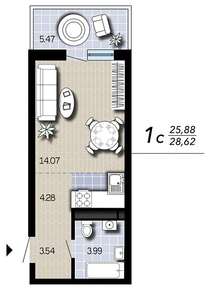 Планировка Квартира, 28,62&nbsp;м²